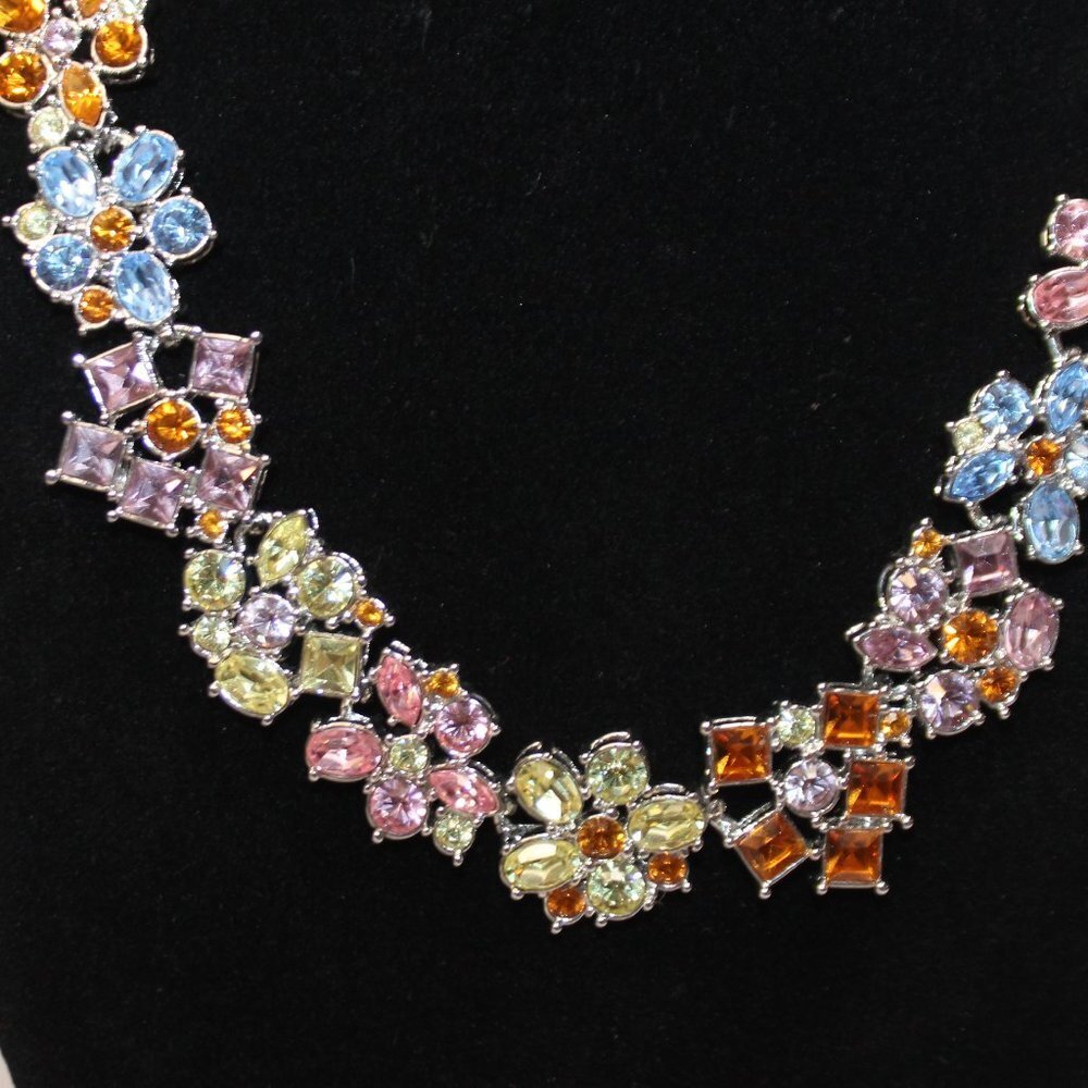 Nolan Miller Multi-Color Floral Crystal and Silver Necklace - Picture 3 of 13